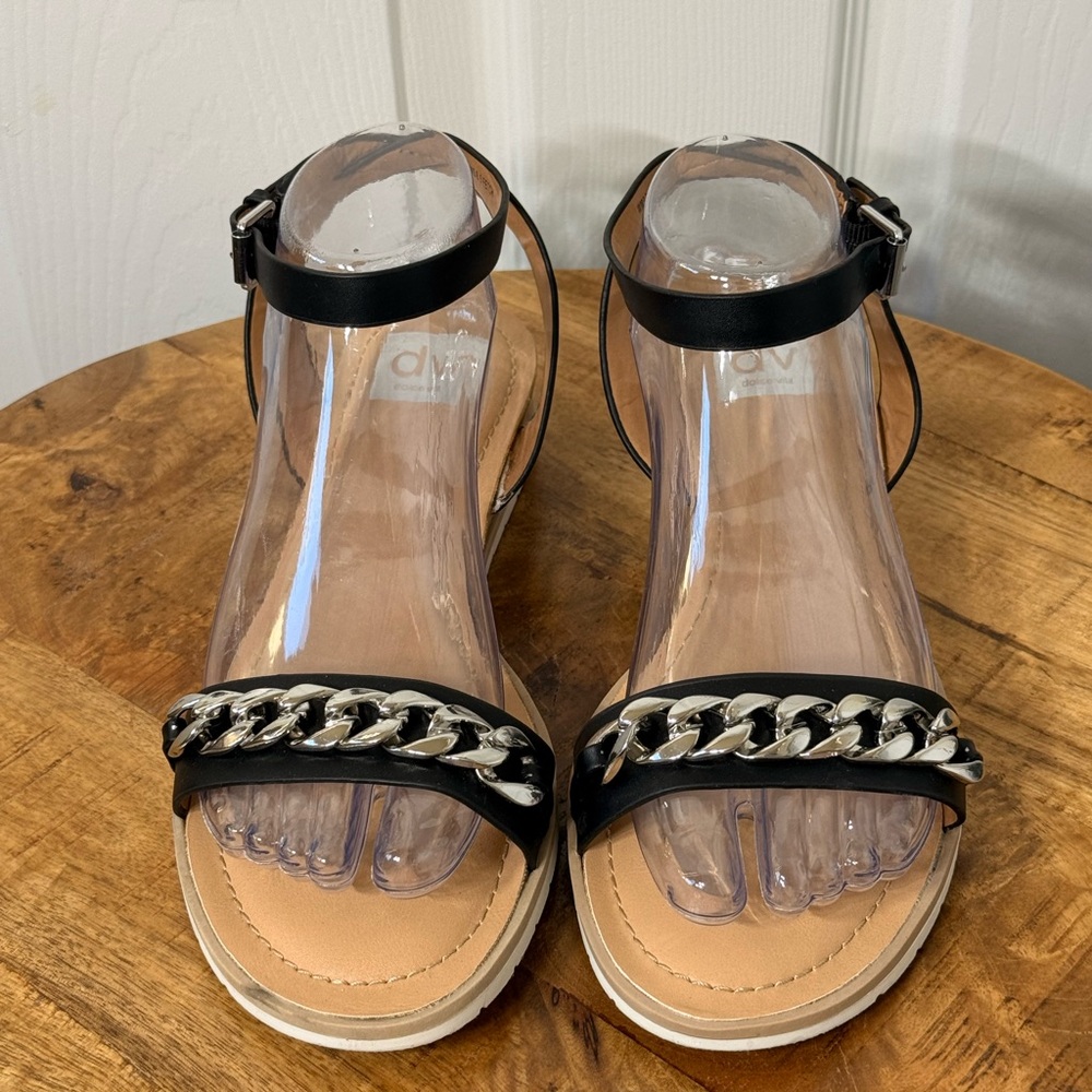 DV by Dolce Vita Black Sandals with Silver Chain